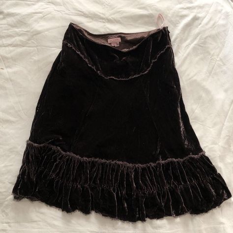 I might be biased but you should probably buy this on Depop 👍 https://depop.app.link/j0SmJ5d15ub Whimsy Goth Skirt, Velvet Skirt Outfit, Nana Clothes, Reworked Clothes, Skirt With Ruffles, 2000s Outfits, Clothing Pieces, Velvet Skirt, Swaggy Outfits