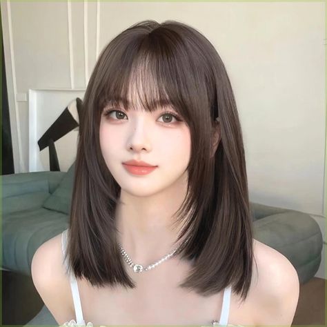 Simple Haircut For Long Hair Straight, No Styling Haircut, Haïr Cut For Round Face, Straight Cut Hair, Haircuts For Long Hair Straight, Korean Long Hair, Asian Bangs, Air Bangs, Asian Haircut