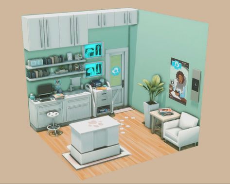 Sims 4 Vets Clinic, Vet Clinic Design Sims 4, Sims 4 Small Vet Clinic, Sims 4 Doctors Office, Sims 4 Vet Clinic Build, Sims Vet Clinic Ideas, Sims 4 Vet Clinic Cc, Sims 4 Extra Room Ideas, Sims 4 Vet Clinic Floor Plan