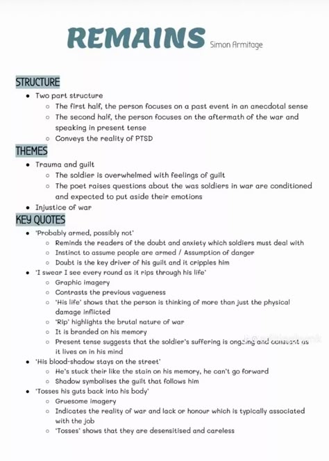 Remains Simon Armitage, English Revision Notes Gcse, Aic Revision, English Language Poem, Power And Conflict Poetry Revision, Unseen Poetry, Poetry Revision, English Literature Poems, Gcse Poems