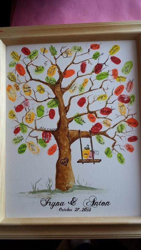 WEDDING THUMB PRINT TREE - GUEST BOOK Family Tree Diy, Thumb Print Tree, Family Tree Mural, Family Trees Diy, Modern Tree House, Prints Ideas, Trendy Family, Thumb Print, Tree Mural