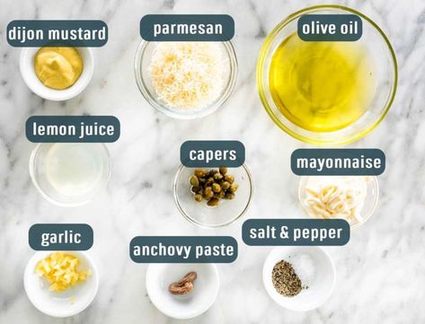 Salad Dressing Creamy, Homemade Caesar Salad, Chicken Caesar Pasta, Caesar Salad Dressing Recipe, Caesar Dressing Recipe, Homemade Caesar Salad Dressing, Caesar Pasta Salad, Homemade Caesar, Capers Recipe