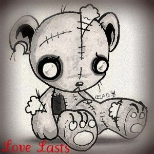 Teddy Drawing, Voodoo Doll Tattoo, Tufting Design, Creepy Stuffed Animals, Teddy Bear Drawing, Dolls Ideas, Spongebob Drawings, Scary Drawings, Doll Tattoo