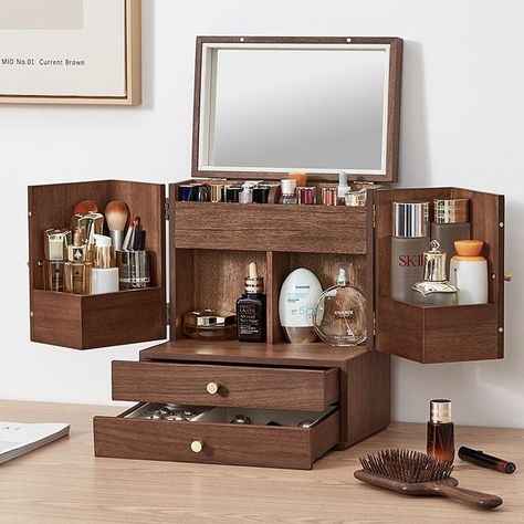 COZYMATIC.COM on Instagram: "Cozy home for everyone. #cozymatic #cozyhome #makeup #jewelrybox #jewelry #homedecor #home" Makeup Storage Wooden, Wood Makeup Organizer, Makeup Organizer With Mirror, Wooden Makeup Organizer, Wood Makeup Vanity, Wood Organizer, Perfume Organization, Large Jewelry Box, Wooden Organizer