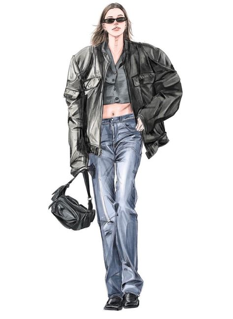 Street Wear Illustration, Denim Fashion Illustration, Fit Portfolio, Streetwear Model, Sketch Fashion, Fashion Design Books, Model Sketch, Fashion Drawing Tutorial, Fashion Design Sketchbook