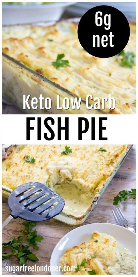 Comfort food at its best - a deliciously creamy fish pie with a cauliflower mash topping that will make you come back for seconds! Low carb and keto-friendly. #fishpie #fish #lowcarb #cauliflowermash Seafood Pie, Keto Fish Recipes, Keto Pescatarian, Creamy Fish, Keto Savory, Keto Fish, Cauliflower Mash, Fish Pie, Keto Dinners