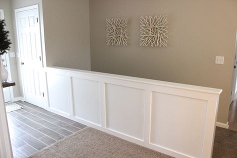 Half Wall Basement Stairs, Attic Landing, Half Wall Staircase, Half Wall Decor, Hawthorn House, Banister Remodel, Stair Wall Decor, Pony Wall, Half Walls