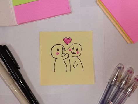 Cute Sticky Note Drawings For Boyfriend, Cute Sticky Notes Drawings, Cute Drawings On Sticky Notes, Sticky Note For Boyfriend, Cute Sticky Notes For Girlfriend, Sticky Notes Gift Ideas, Sticky Notes Drawing Ideas, Cute Sticky Note Drawings, Sticky Notes Quotes For Him