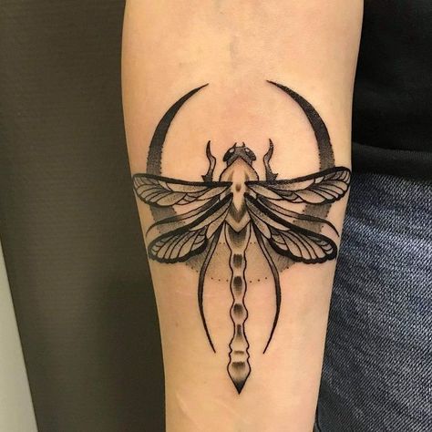 Spooky Dragonfly Tattoo, Dragonfly Tattoo Men Ideas, Neotrad Dragonfly, Neotraditional Dragonfly Tattoo, Dragonfly Forearm Tattoo Women, Dragonfly Throat Tattoo, Dragonfly Tattoo Hand, Black And Grey Dragonfly Tattoo, Goth Dragonfly Tattoo