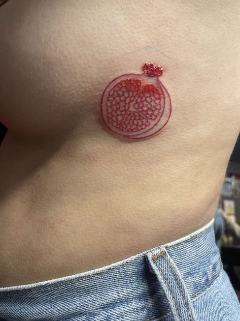 Jewish Tattoo, Pomegranate Tattoo, Petite Tattoos, Sternum Tattoo, Red Pomegranate, Tattoo Work, Anime Tattoos, Red Ink, Body Mods