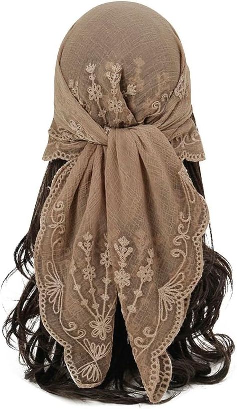 KABAKE Women's Flower Embroidery Head Scarf Large 31.5 Inch Headband Sheer Hair Bandana for Women Girls at Amazon Women’s Clothing store Chapel Veils, Medieval Hairstyles, Hair Bandana, Head Bandana, Bandana Hairstyles, Lace Headbands, Scarf Headband, Refashion Clothes, Flower Embroidery