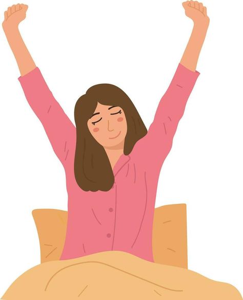 Happy Stretching Woman Wake Up In The Morning Illustration Graphic Cartoon Art Wake Up Cartoon, Waking Up Drawing, Wake Up Illustration, Morning Illustration, Morning Drawing, Graphic Cartoon, Smile Gif, Time Cartoon, Wake Up In The Morning