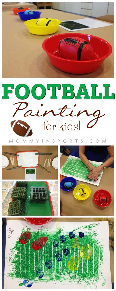 Kids Crafts January, Painting Activity For Kids, Football Painting, School Games For Kids, Sport Art Projects, Football Paintings, Sports Games For Kids, Football Crafts, Toddler Art Projects