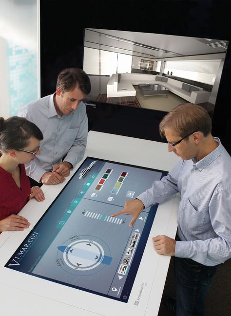 InnoVisions - Multi-Touch-Table Modern Office Design Inspiration, Touch Screen Table, Info Desk, Tech Gadgets Technology, Office Screens, Interactive Table, Smart Table, Stylish Bedroom Design, Office Design Inspiration