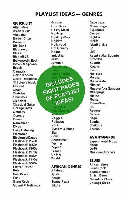 Music Genres List, Playlist Journal, Appreciation Activities, Singing Exercises, Song Lists, Music List, Play That Funky Music, Dance Playlist, Music Appreciation