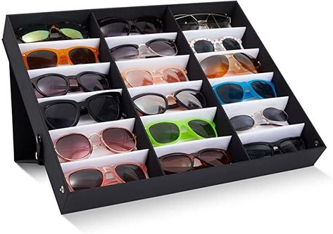 Amazon.com: Juvale 18 Slot Sunglasses Storage Case, Glasses Tray, Multiple Eyeglasses Organizer Box (Black, 19 x 15 inches) : Clothing, Shoes & Jewelry Eyeglass Storage, Sunglasses Storage Organizers, Sunglass Organizer, Sunglasses Organizer, Sunglasses Display, Sunglasses Storage, Sunglasses Box, Leather Glasses Case, Men Eyeglasses