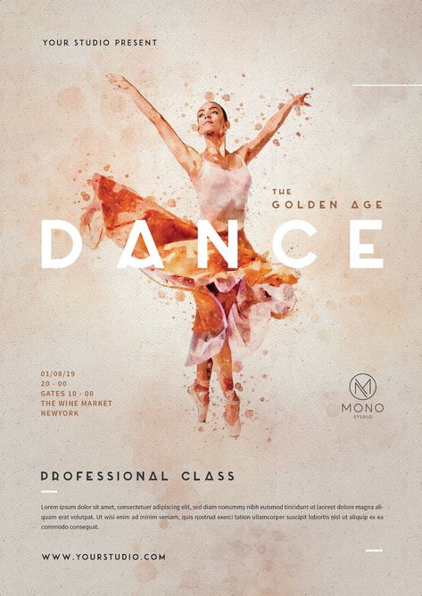 Ballet Dance Flyer - Design Template Place Ballet Flyer Design, Dance Poster Design Graphics, Dance Flyer Design, Ballet Poster Design, Dance Class Poster, Dance Poster Ideas, Dance Graphic Design, Poster Ideas Drawing, Dance Template