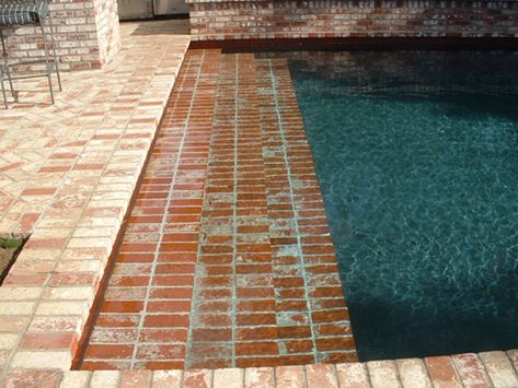 Pool Brick, Masonry Design, Swimming Pool Pond, Brick Steps, Brick Patio, Brick Paving, Pool Steps, Pool Remodel, Small Pool Design