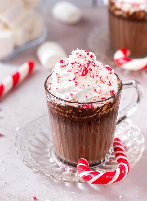 Peppermint Hot Cocoa Recipe • Mocktail.net: Tasty Easy Drink Recipes Peppermint Mocha Recipe, Mint Cocoa, Peppermint Hot Cocoa, Mocha Recipe, Hot Cocoa Recipe, Cocoa Recipes, Winter Treats, Slow Cooker Desserts, Easy Drink Recipes