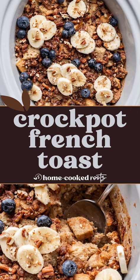 Make mornings easier with this delicious Crockpot French Toast Casserole! Perfect for a crowd or a cozy family breakfast, this easy recipe combines classic French toast flavors with the convenience of a slow cooker. Simply toss the ingredients in the crockpot and wake up to a warm, cinnamon-scented breakfast that’s perfect for weekends and holidays! Brunch Ideas In Crockpot, Overnight Crockpot Christmas Breakfast, Vegan Crockpot Breakfast Recipes, French Toast Bake Crockpot, French Toast Casserole Crockpot, Crockpot Brunch Recipes, Crockpot French Toast Casserole, Crock Pot French Toast, Crockpot Breakfast Recipes