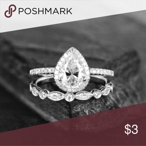 Pear Shaped Wedding Rings, Stunning Rings, Halo Bridal Set, Pear Wedding Ring, White Gold Bridal Set, Wedding Rings Halo, Engagement Rings Bridal Sets, White Gold Diamond Rings, Wedding Rings Vintage