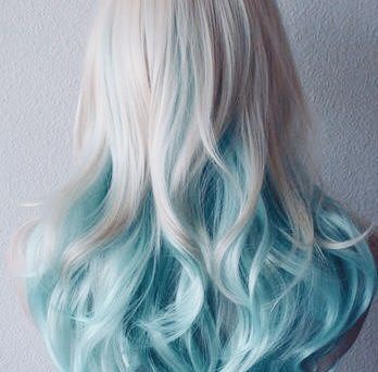 Ice Blue Hair Ombre, White And Blue Hair Color, Blue And White Hair Aesthetic, White To Blue Hair, White Hair With Blue Tips, Blonde To Blue Hair, Sky Blue Hair Color, Blue Gradient Hair, Ice Blue Hair