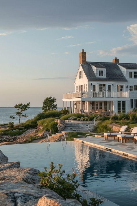 Infinity Pool Meets Atlantic Horizon New England Coastal Homes, Coastal New England Home, New England Interior Design, Newport Restaurants, Hidden Passageways, Rich House, New England Interior, House Quiz, England Summer