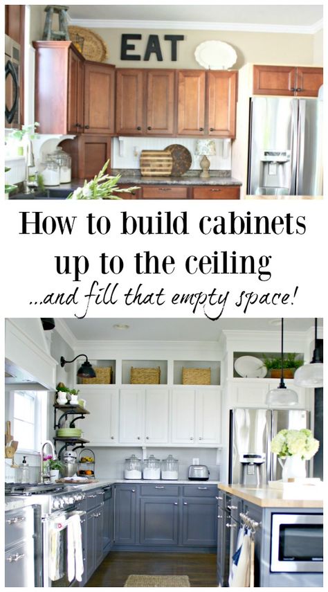 Kitchen Cabinets To Ceiling, Cabinets To Ceiling, Above Kitchen Cabinets, Kitchen Diy Makeover, Diy Kitchen Renovation, Diy Kitchen Remodel, Kitchen Cabinets Makeover, Diy Kitchen Cabinets, Built In Cabinets