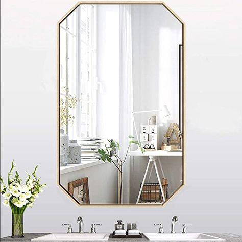 Large Black Mirror, Modern Vanity Mirror, Large Gold Mirror, Mirrors Vanity, Octagon Mirror, Gold Mirrors, Mirror For Living Room, Gold Mirror Wall, Ornate Mirror