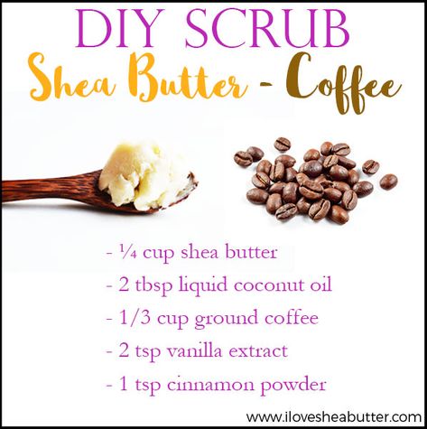 shea butter coffee scrub Natural Beauty Hacks, Scrub Homemade, Shea Butter Recipes, Liquid Coconut Oil, Face Scrubs, Body Scrub Recipe, Butter Coffee, Coffee Body Scrub, Sugar Scrub Recipe