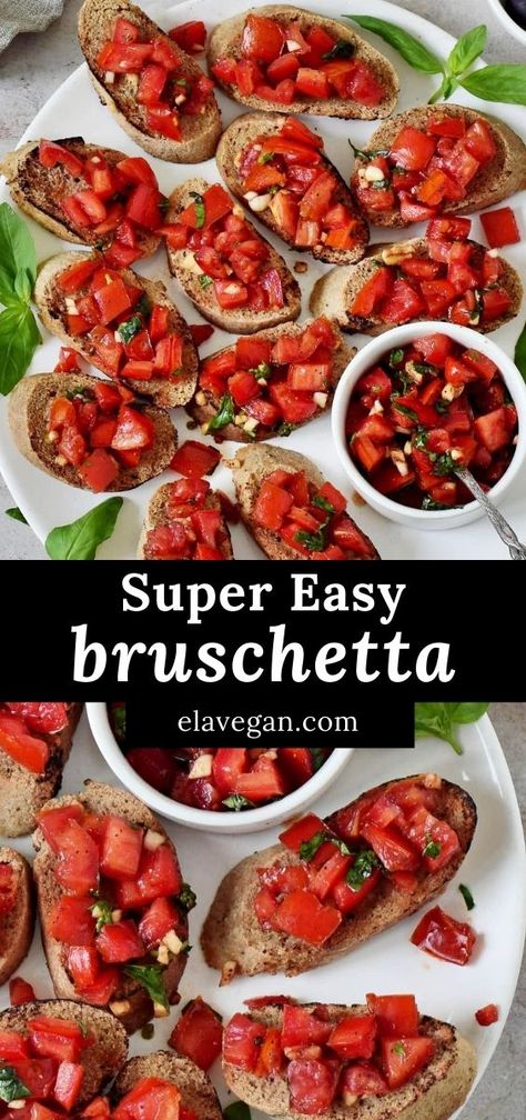 Brushetta Appetizers, Bruchetta Appetizers, Toasted Baguette Slices, Easy Bruschetta Recipe, Baguette Slices, Toasted Baguette, Easy Bruschetta, Vegan Appetizer, Bruschetta Recipe