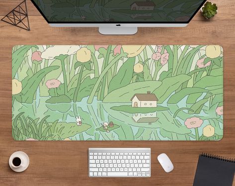 Excited to share the latest addition to my #etsy shop: Kawaii green desk mat cute mousepad Japanese, Flowers and plants korean, kawai anime aesthetics small mouse pad large xxl gaming desk mat xl https://etsy.me/3LRmQpY #green #blue #cutedeskmatkawaii #kawaideskmattxl Cute Desk Mats, Cute Mousepad, Mousepad Design, Kawaii Mouse Pad, Aesthetic Mouse Pad, Kawaii Office, Green Desk Mat, Kawaii Green, Kawaii Desk