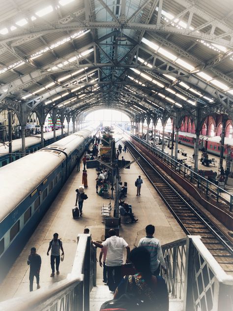 Chennai Railway Station Photography, Chennai Egmore Railway Station, Railway Station Drawing In Perspective, Indian Railway Station Photography, Chennai Railway Station, Railway Station Aesthetic, Railway Station Photography, Indian Railway Station, Chennai Aesthetic