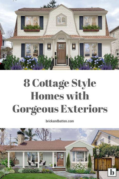 Traditional Home Front Porch, English Cottage Renovation, Twin Home Exterior, Cottage Look Exterior, Types Of Cottages, Cottage Style Exterior Lighting, Cottage Style Exterior Colors, Exterior Paint Colors For Cottage Style Homes, Single Story Cottage Exterior