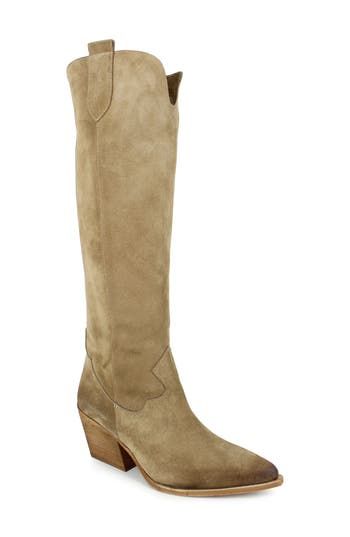 Add unmistakable Western flair to your look with this knee-high suede boot set on a block heel. 2 1/2" heel 15 1/2" shaft; 14 1/2" calf circumference Leather upper, lining and sole Made in Italy Womens Western Outfits, Knee High Western Boots, Black Biker Boots, Tan Suede Boots, Knee High Boots Flat, Suede Boots Knee High, Cowboy Boots Women, Womens Knee High Boots, Pretty Shoes