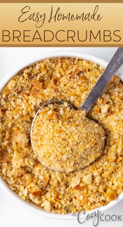 homemade breadcrumbs in a bowl with a spoon Meatloaf Chicken, Meatballs Meatloaf, Homemade Breadcrumbs, Homemade Bread Crumbs, Oregano Recipes, Bread Crumbs Recipe, Chicken Stuffing Casserole, Cozy Cook, Chicken Stuffing