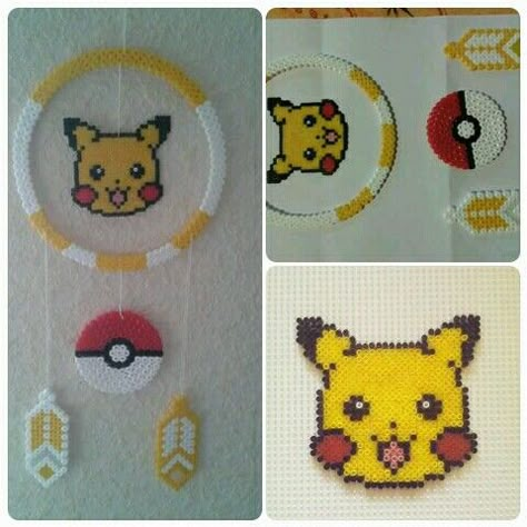 Pokemon Dream Catcher, Pikachu Cake Tutorial, Pikachu Hama Beads, Pikachu Beads, Beads Dreamcatcher, Pikachu Cake, Pokemon Bead, Easy Perler Bead Patterns, Pokemon Perler Beads