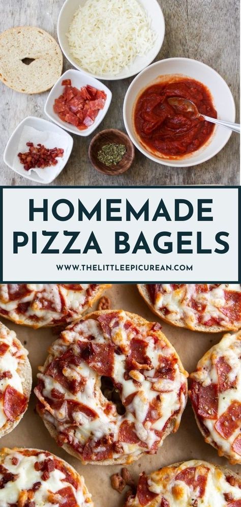 Create delicious and easy homemade pizza bagels right in your own kitchen! Perfect for a quick lunch, snack, or appetizer. #homemadepizza #bagelpizza #pizzabagelrecipe #pizzabagel Mini Pizza Bagels, Cast Iron Pizza Recipe, Delicious Pizza Recipes, Quick Lunch Recipes, Bagel Bites, Pizza Bagels, Easy Homemade Pizza, Homemade Bagels, College Meals