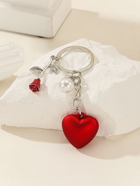 Red  Collar  Zinc Alloy   Embellished   Gender Neutral Accessories Key Decorations, Neutral Accessories, Heart Keyring, Rosé Heart, Pearl Heart, Valentines Gifts For Boyfriend, Heart Keychain, Gift For Boyfriend, Birthday Woman