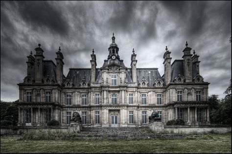 The Castle of Franconville near Saint-Martin-du Tertre, France, built just a half century ago. Residence Architecture, Mansion Homes, Gothic Mansion, Gothic Castle, Abandoned Mansion, Castle Mansion, Famous Castles, Old Mansions, Abandoned Castles