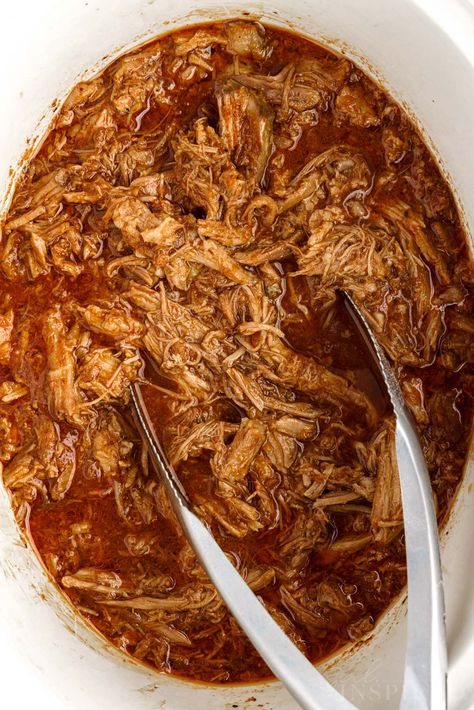 Sweet barbacoa pork cooked in a crockpot is melt-in-your-mouth tender, made with a homemade sauce, and is an easier weeknight dinner that can be served a ton of different ways. Pork Barbacoa Crock Pot, Sweet Pork Barbacoa, Barbacoa Pork, Pork Barbacoa, Barbacoa Crock Pot, Pork Roast Crock Pot Recipes, Crockpot Pork Roast, Pot Roast Crock Pot Recipes, Barbacoa Recipe