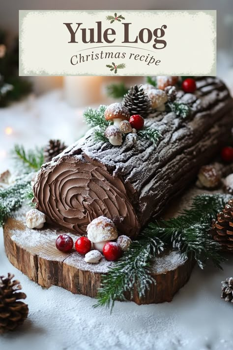 Classic Yule Log Recipe - Emma's Cake Studio Christmas Chocolate Log, Christmas Yule Log Cake Decoration, Roll Cake Christmas Decoration, Busch Noel Cake Yule Log, Xmas Log Cake, Christmas Cakes Buttercream, Cake Roll Decoration, Log Cakes Ideas, Classic Yule Log Recipe