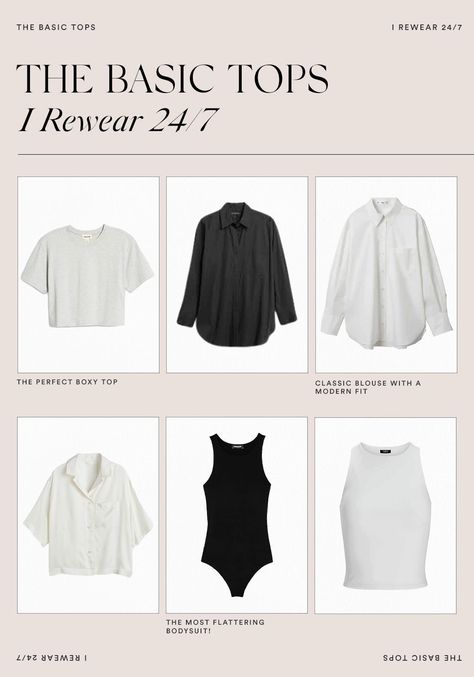 Basic Pieces Of Clothing, Basic Tops For Women, Capsule Wardrobe Jewelry, Basic Wardrobe Pieces, Versatile Tops, Closet Basics, Capsule Wardrobe Casual, Basic Wardrobe, Fashion Layout