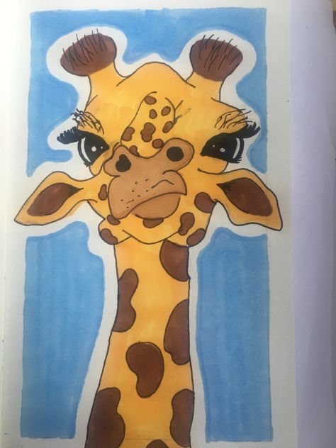 Drawing of giraffe Easy Alcohol Marker Art, Marker Art Animals, Ohuhu Markers Art Easy, Drawings With Alcohol Markers, Things To Draw With Alcohol Markers, Alcohol Marker Drawings Easy, Simple Wall Drawings, Alcohol Markers Drawing, Markers Drawing Ideas