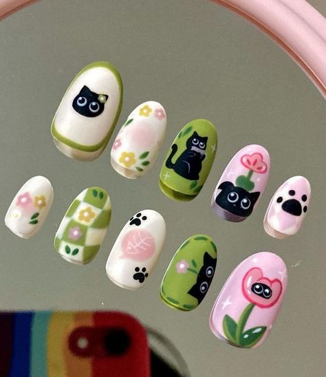 Chibi Nail Art, Cute Character Nails, Kawaii Nail Art Korean, Kutek Disney, Fake Nails Designs, Punk Nails, Anime Nails, Cute Simple Nails, Pretty Gel Nails