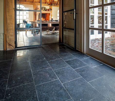 Belgian bluestone floor tiles, 40x40cm bluestone tiles | 't Achterhuis Historical Building materials Belgian Bluestone Floor, Bluestone Floor, Belgian Bluestone, Antique Flooring, Dark Blue Grey, Floor Tiles, Historic Buildings, Building Materials, The Netherlands