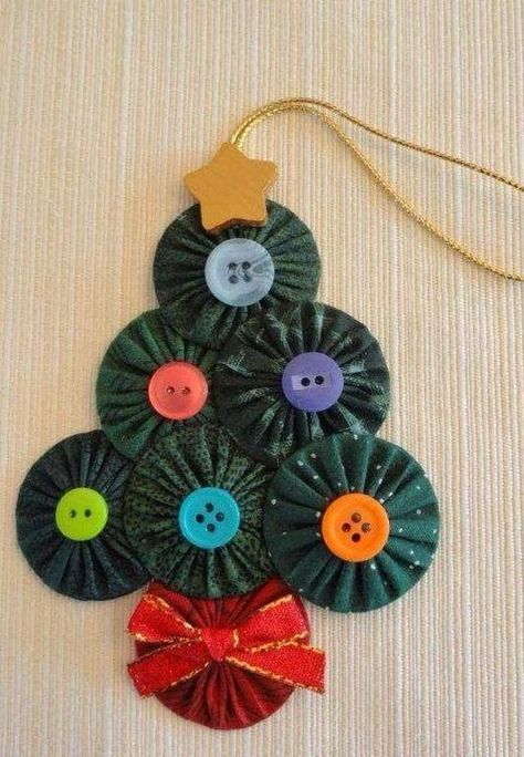 Yoyo Crafts, Fabric Decoration, Ribbon Sewing, Fabric Christmas Trees, Ornament Ideas, Fabric Ornaments, Fabric Christmas Ornaments, Christmas Ornament Crafts, Christmas Sewing