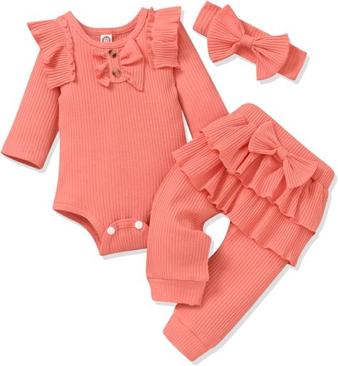 Amazon.com: Infant Baby Girls Clothes Ribbed Bodysuit Pants Set Fall Winter Spring Outfits Olive Green 6 - 12 Months: Clothing, Shoes & Jewelry Newborn Winter Clothes, Ruffle Pants Outfit, Preemie Baby Girl, Summer Romper Outfit, Baby Coming Home Outfit, Infant Clothes, Newborn Girl Outfits