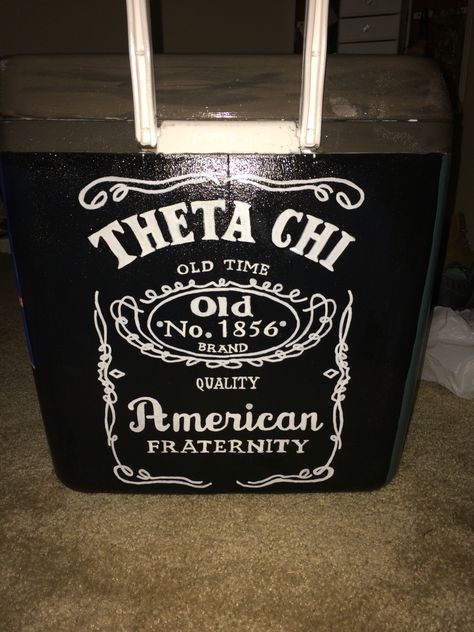 Theta chi mountain weekend painted cooler. Jack Daniels Mountain Weekend Cooler Fraternity, Mountain Weekend Flask, Jack Daniels Frat Cooler, Beach Weekend Cooler Fraternity, Painted Frat Cooler Ideas, Theta Chi Formal Cooler, Frat Formal Coolers Funny, Fraternity Coolers Ideas, Frat Painted Cooler