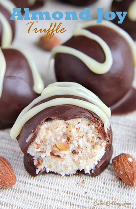 Homemade Almond Joy, Almond Joy Candy, Homemade Truffles, Dessert Truffles, Candy Truffles, Almond Joy, Truffle Recipe, Cake Truffles, Homemade Candies